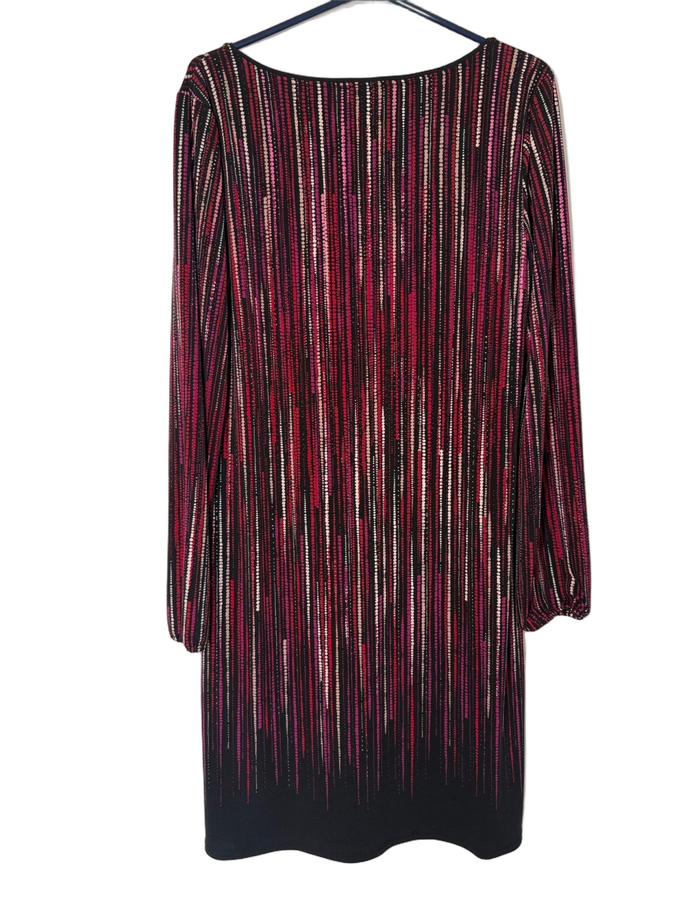 White House Black Market Black & Fuchsia Dress Size L | Long Sleeve V-Neck - Picture 2 of 4